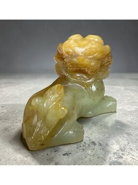 RARE Chinese Jadeite Hand-Carved FOO DOG Guardian Lion Statuette